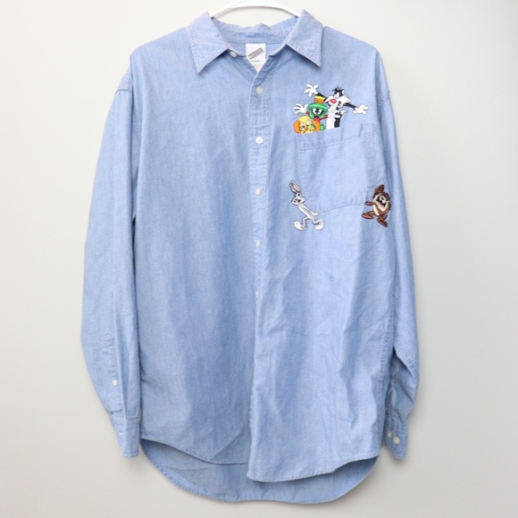 Warner Bros. Other - Vintage Looney Toons Denim Button Down Shirt Med M